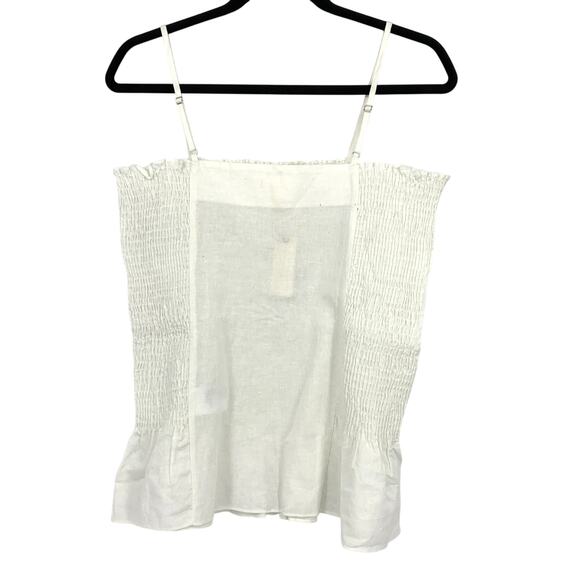 Maeve Anthropologie Linen Blend Smocked Peplum Cami Top Womens Sz Large White - Picture 2 of 7